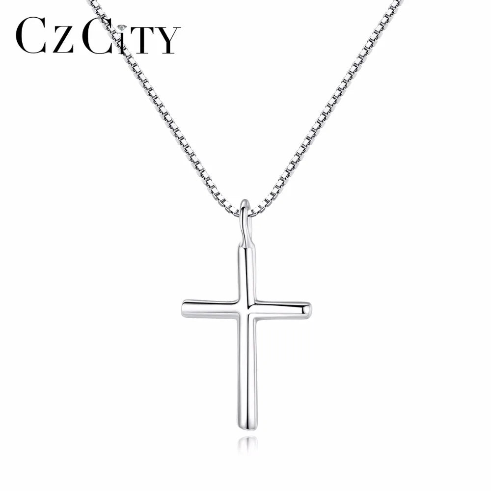 CZCITY New Arrival Fashion Simple Cross Pendant Necklace With Fine Sterling Silver 925 Jewelry for Women Men Party Gift
