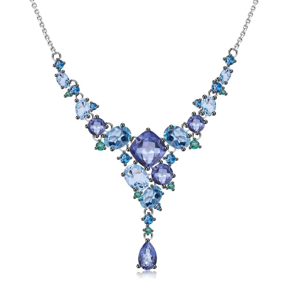 Abiding Luxury Jewelry Wholesale Gemstone Pendant Necklace Thailand Style 925 Sterling Silver Modern Irregular Chains Necklaces