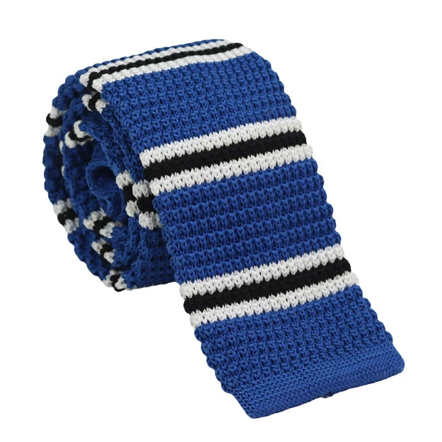 Custom-made Cheap Blue White Black Stripe Knit Necktie