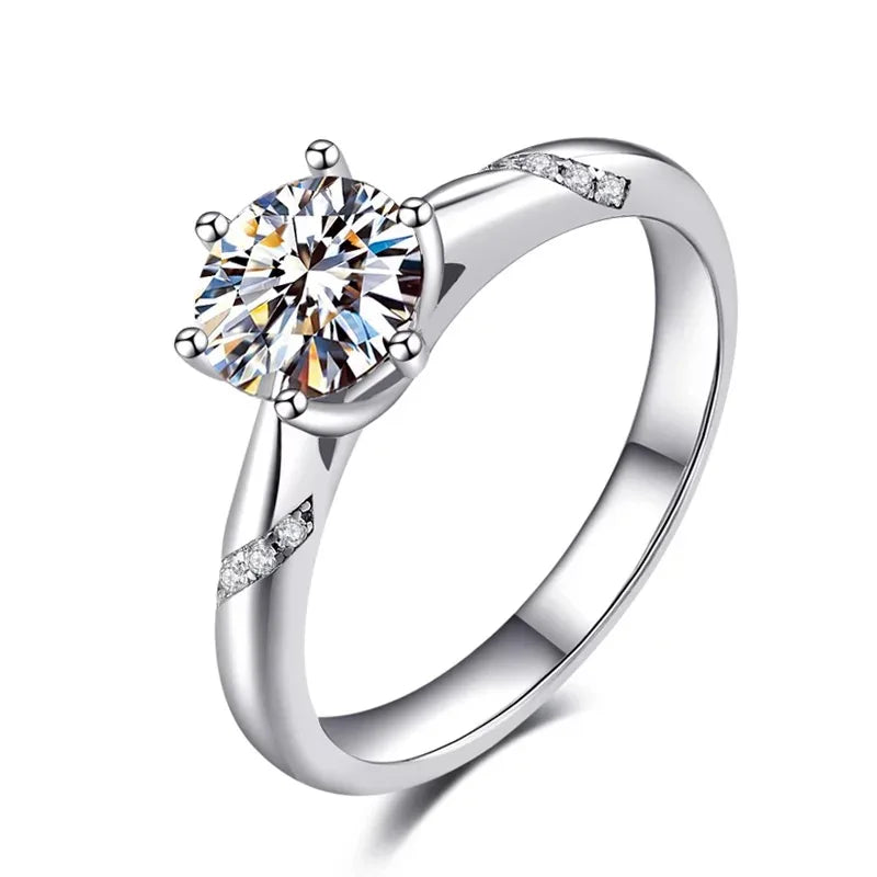 GR03 Elegant 925 Sterling Silver Classic Charming Six Claw Zircon Diamond 1ct Moissanite Promise Rings for Women Gifts Jewelry