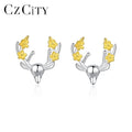 CZCITY 925 Sterling Silver Christmas Deer Elk Design Earrings for Women Cute Trendy Fashion Ear Stud