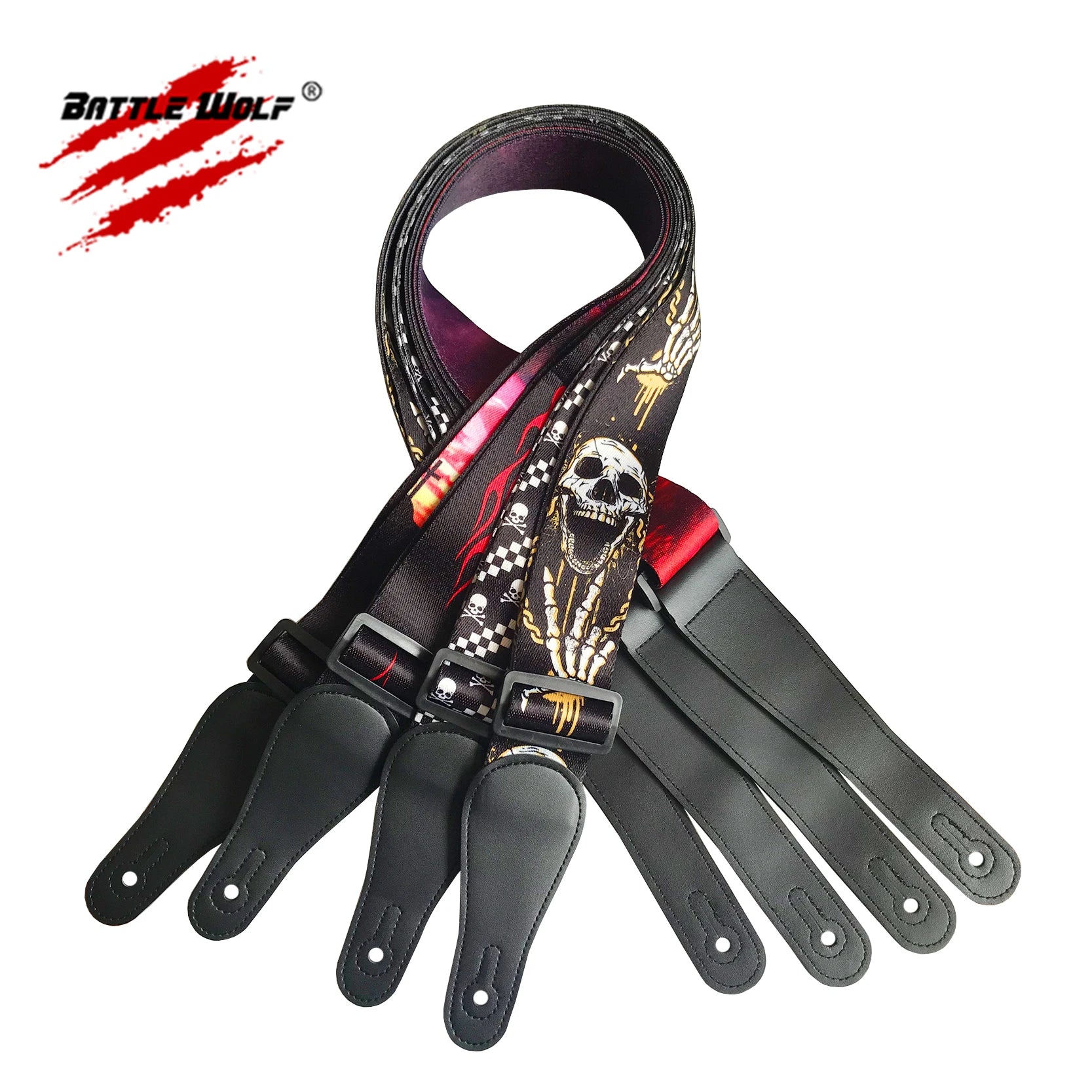 Wholesale Different Style Sublimation PU Leather Ends Polyester Guitar Straps Support Custom
