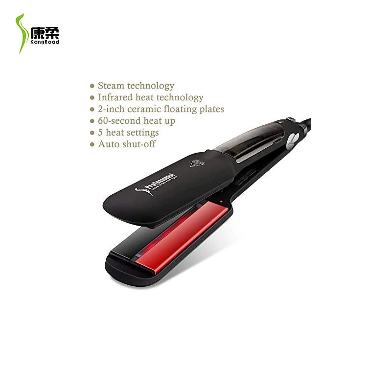 Professional  Ceramic Heat Plate Anion Care Adjustable Temperature Steam Infrared Flat Iron Digital LED Display