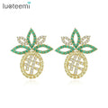 LUOTEEMI Luxury a AA Cubic Zirconia New Style Pineapple Earrings Tiny CZ Paved Stud Ear Rings
