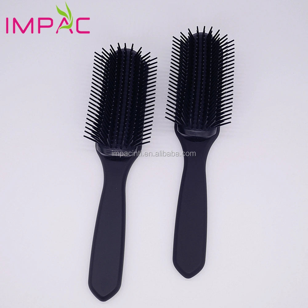 Top Grade Soft Touch Rubber Coating Nine Rows Black Plastic Hair Brush Men