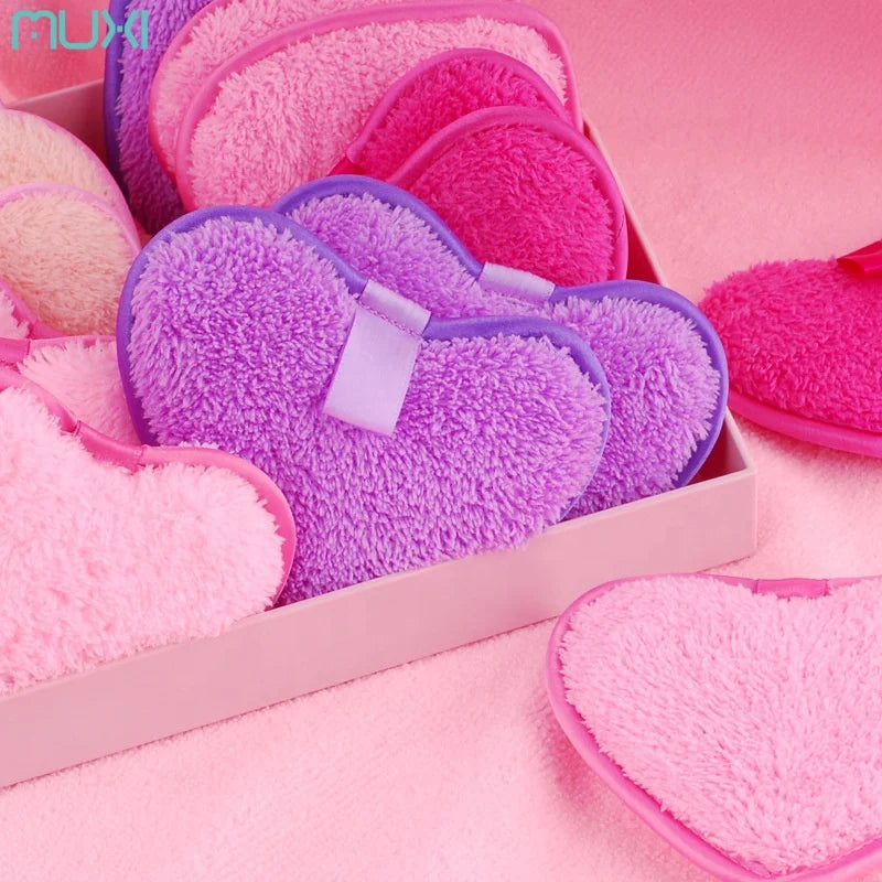 Private Label Microfiber Facial Cleaning  Cotton Pads Heart Shape Reusable Washable Makeup Remover Knit