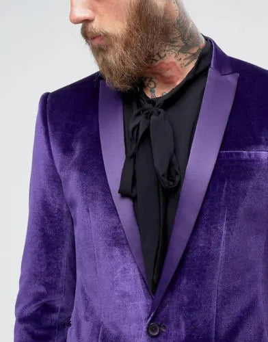 Custom Fashion Trend New Velvet Purple Jacket Men's Suit 2 Pieces Jacket Pants Design Formal blazer Men Suits Set
