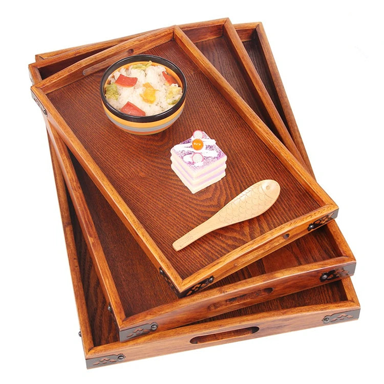 Wholesale Classical Handmade Hotel 50cm Wood  Larger Serving Tray With Handle