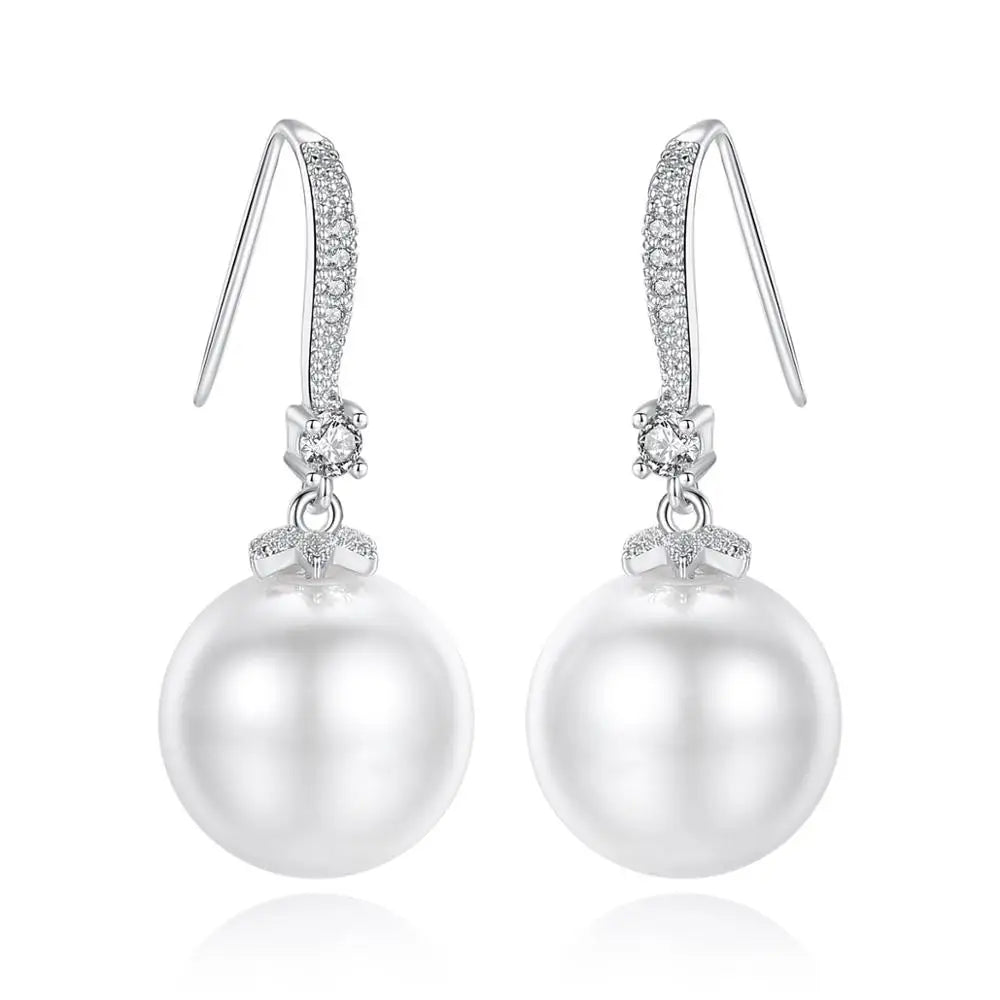 LUOTEEMI Refinement Treasure Superior Hook Imitation Pearl Drop Earrings Opal Round Copper Cubic Zirconia for Women Anniversary