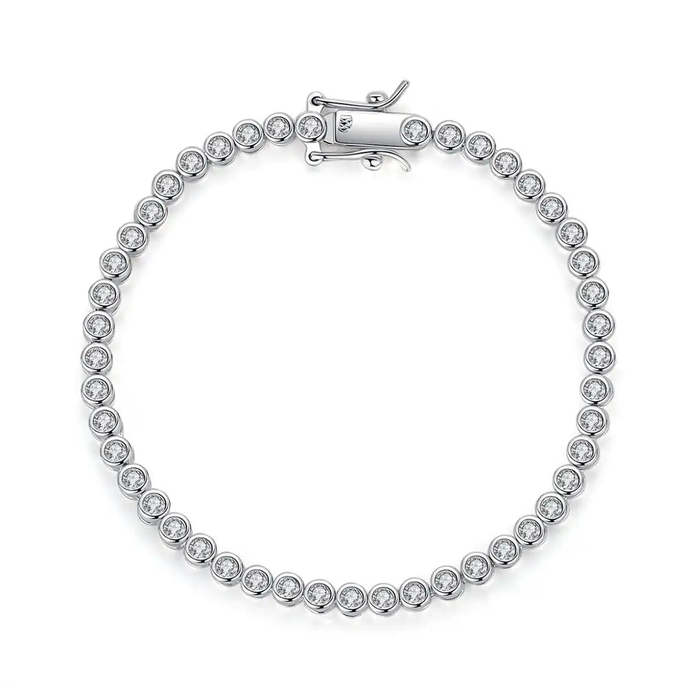 LUOTEEMI Bezel Setting CZ Teenis Bracelet for Women Safe Clip Cubic Zirconia Bracelets and Bangles