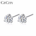 CZCITY Korean Style Fancy Cute Round Shape S925 Mounting Heart-shaped Clear Shiny Zircon Stud Earring for Women Wedding Party