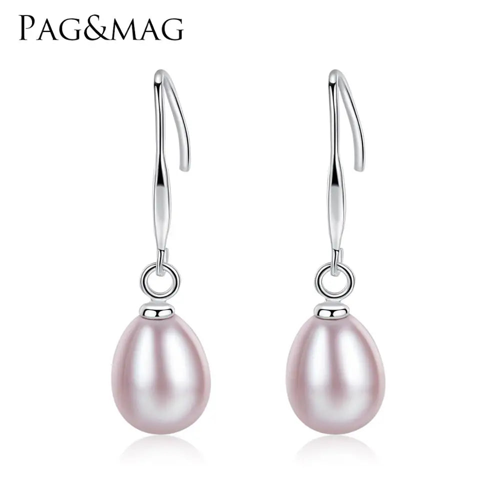 PAG&MAG 925 Sterling Silver Hook Ladies Earrings Natural Freshwater Pearl Fashion Drop Earrings