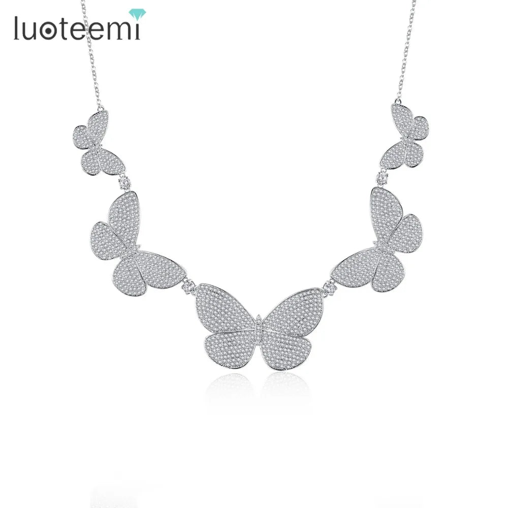 LUOTEEMI CZ Butterfly Necklace Chain Tone Tiny Statement Women Collares Bijoux Diamond Butterfly Necklace