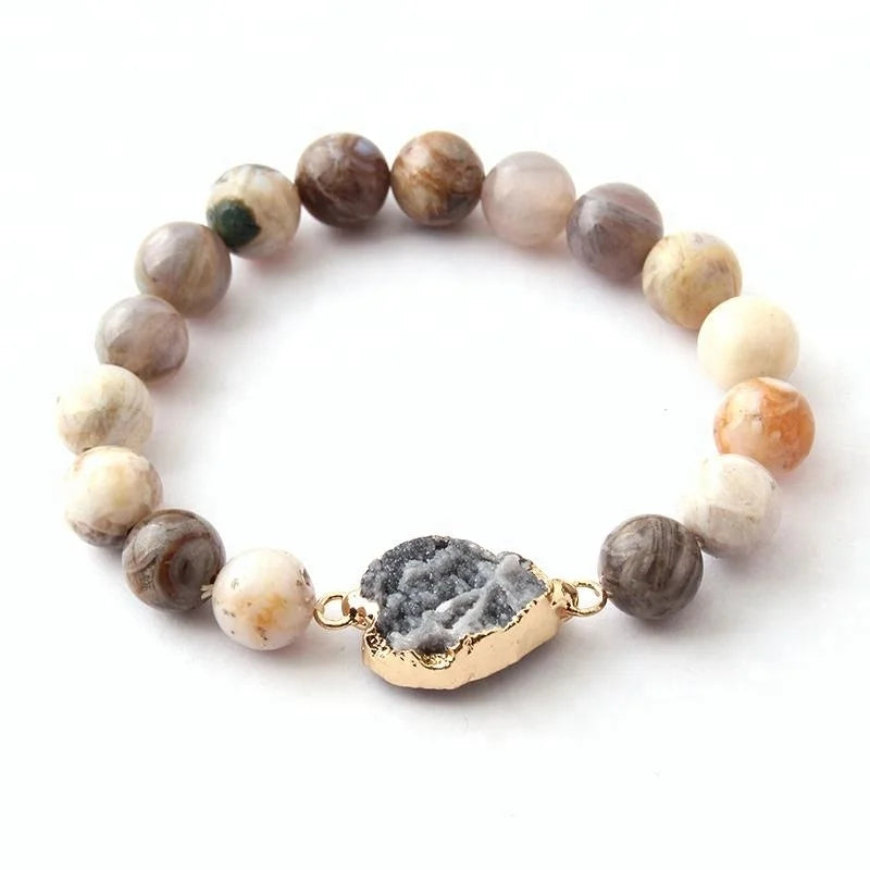 10mm Bamboo Agate Stone Bracelet  Crazylace Agate Bracelet Armban Charm Natural  OPen Druzy  Bracelets