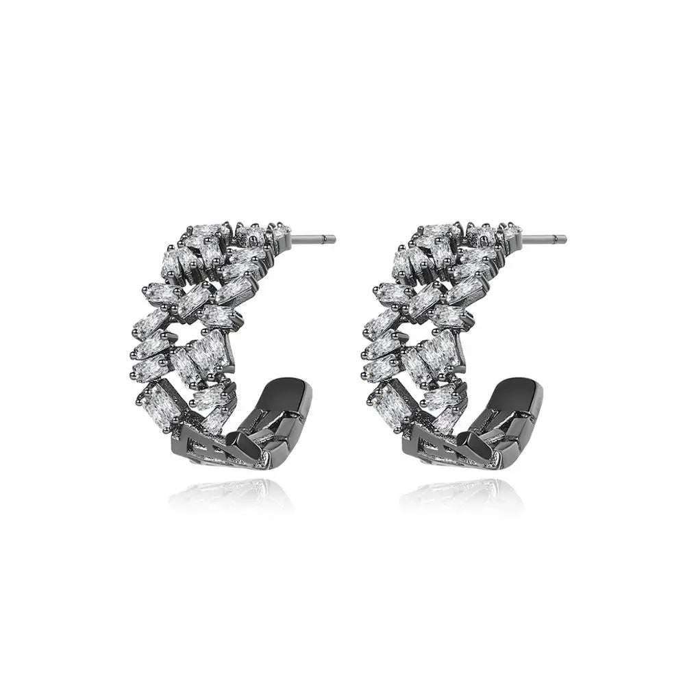 LUOTEEMI Elegant Cz Hoop  Earrings Fashionable Women Jewelry Clear Zircon Geometric Big Hoop Earrings