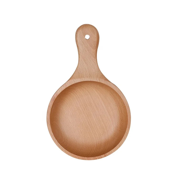Natural Beech Wooden Medium Japanese Style Salad Bowl  Korean Kimchi Soup Bowl with Handle