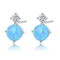 CZCITY Round Blue Fire Opal Earrings 925 Silver Stud Jewelry for Women Trendy Ball Shape for Engagement Wedding Party Gift