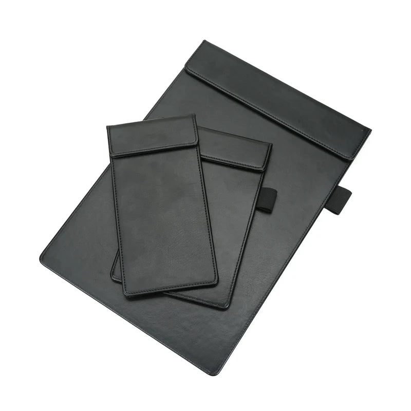 A4/M/S Black Leather Magnetic Folding Clipboard Folder Conference Compatible Filing Product