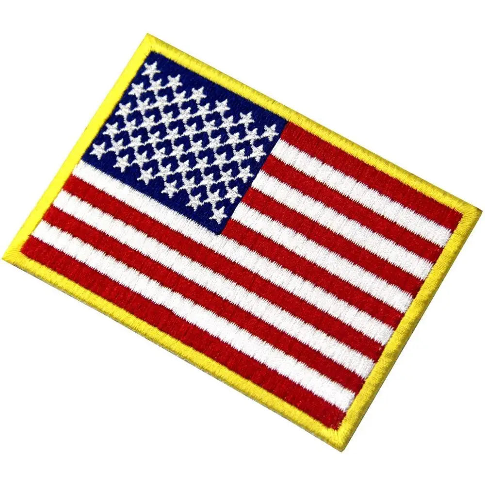 American Flag Embroidered Patch Gold Border USA Iron on Sew on Emblem