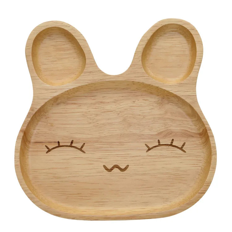 Cute Creative Natural Rubber Wood Handcrafted Cartoon Style Rabbit Shaped Dessert Plate for Kids Picnic Use