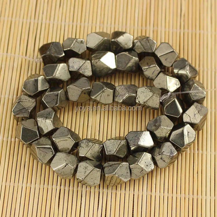 PB1120 Natural Golden Iron Faceted Pyrite Nugget Cube Beadspyrite Nugget Freeform Irregular Beads