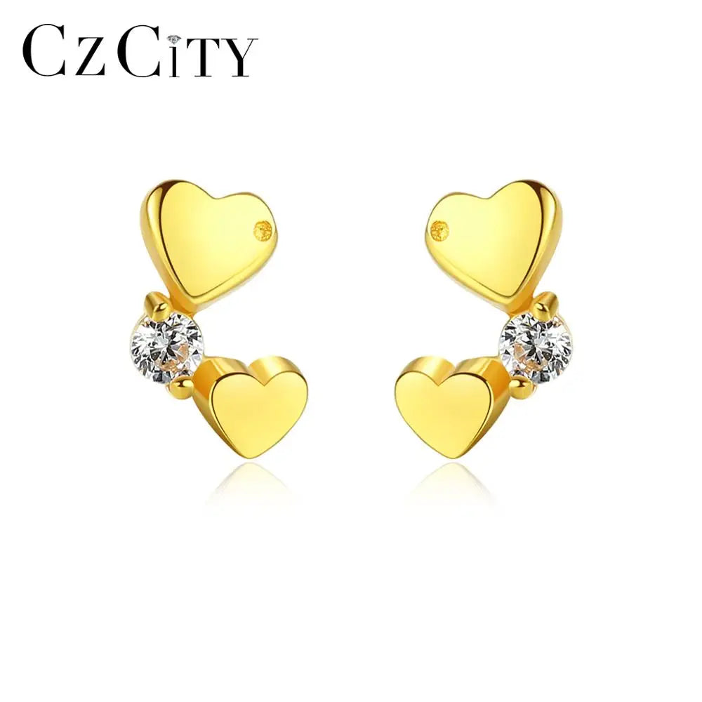 CZCITY Sterling Silver 925 Womens Earrings Fashionable Jewelry Girl Heart Shaped Stud Earring