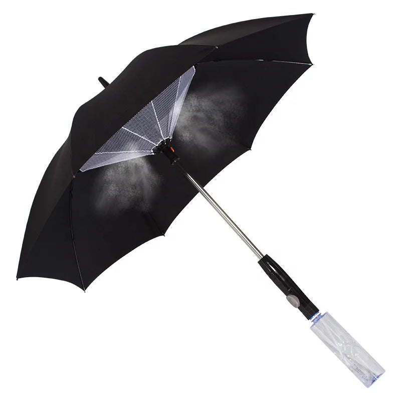 Umbrella with Fan Fresh Breeze Works Dual Against Rain UV Anti Uv Sun Cool Fan Umbrella with Spray