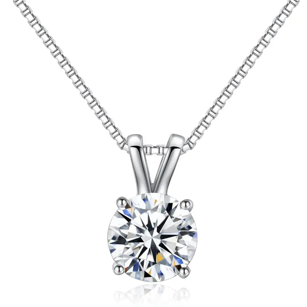 LUOTEEMI Wholesale Classic Simple Design1 Carat Round Hearts and Arrows Sona Cubic Zirconia Platinum Plated Necklaces Jewelry