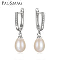 PAG&MAG Wholesale Women 925 Silver Classic Style Freshwater Natural 8-9mm Drop Pearl Clip Earrings