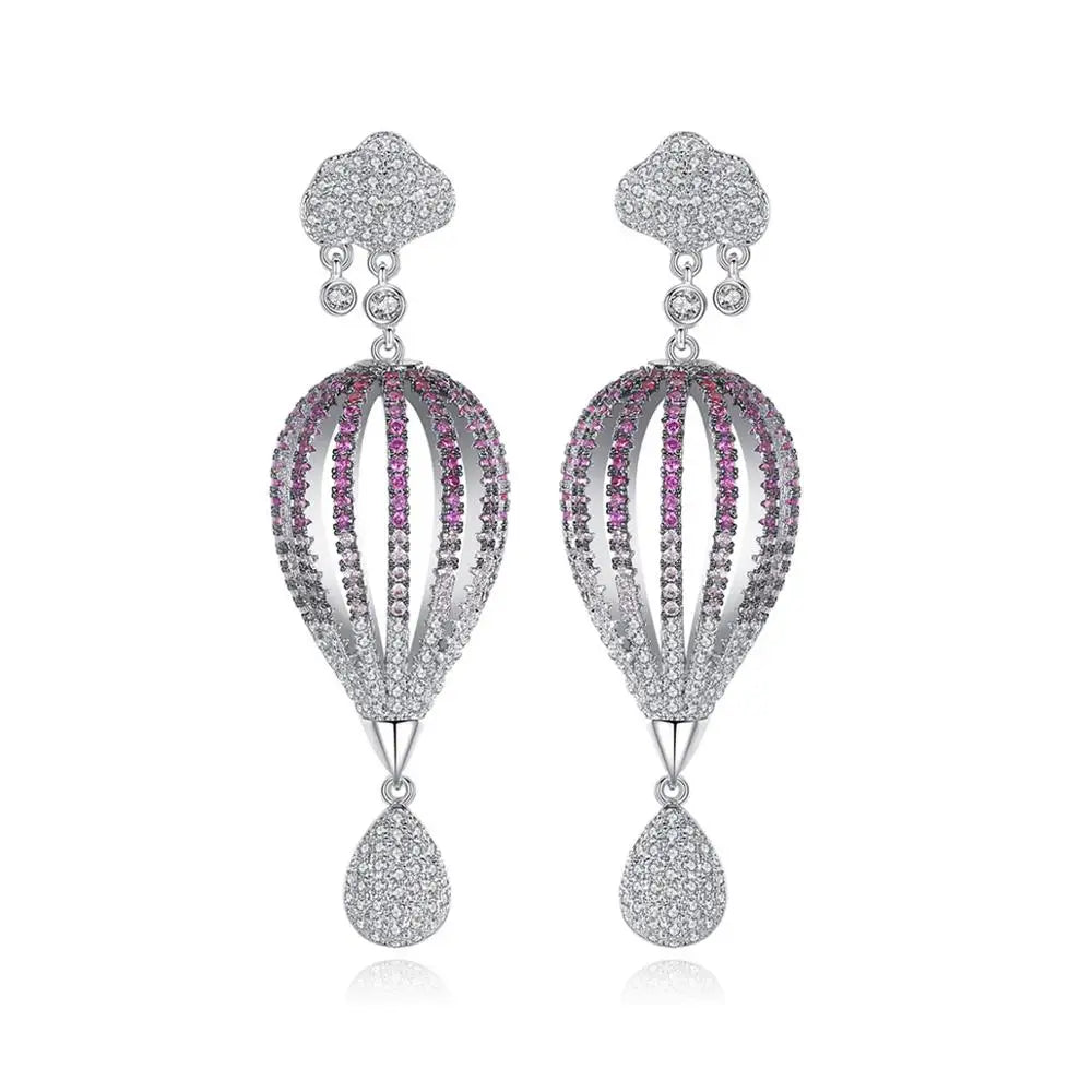 LUOTEEMI Vintage Cubic Zirconia Big Multicolor Long Earrings Women Party Weddings Hanging Earrings