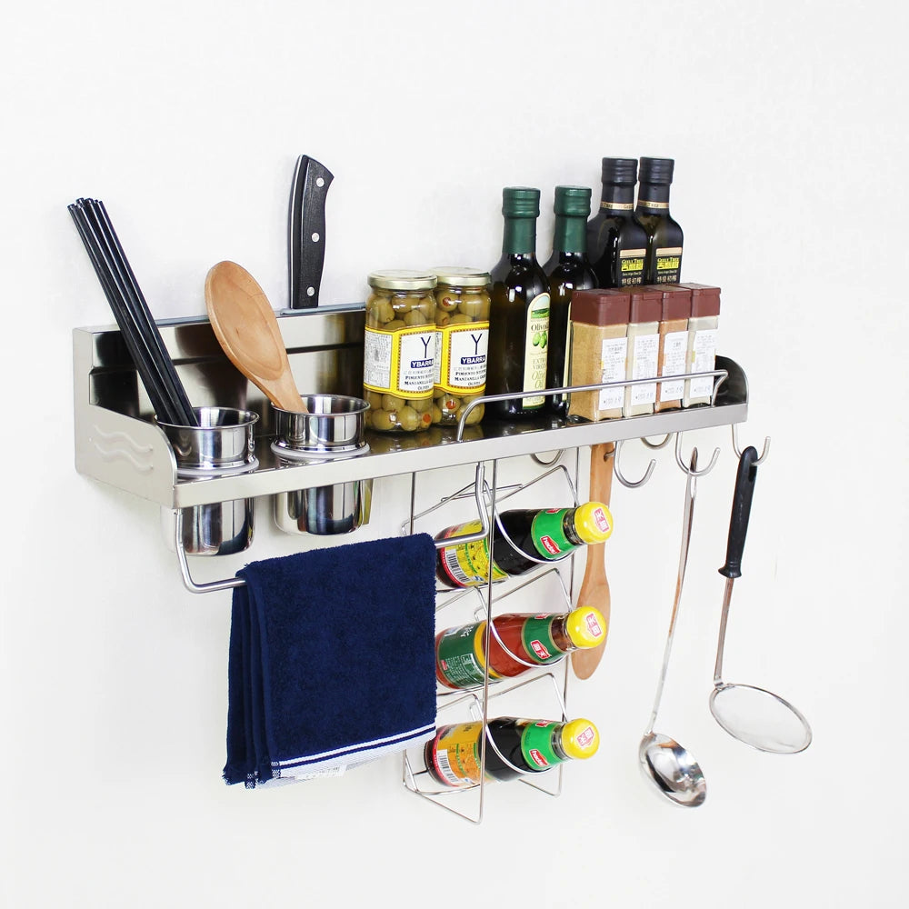Popular Design Wall Mounted Kitchen Accessories  Stainless Steel Storage Cabinet Spice Racks Cabinet With Hooks GFR 348
