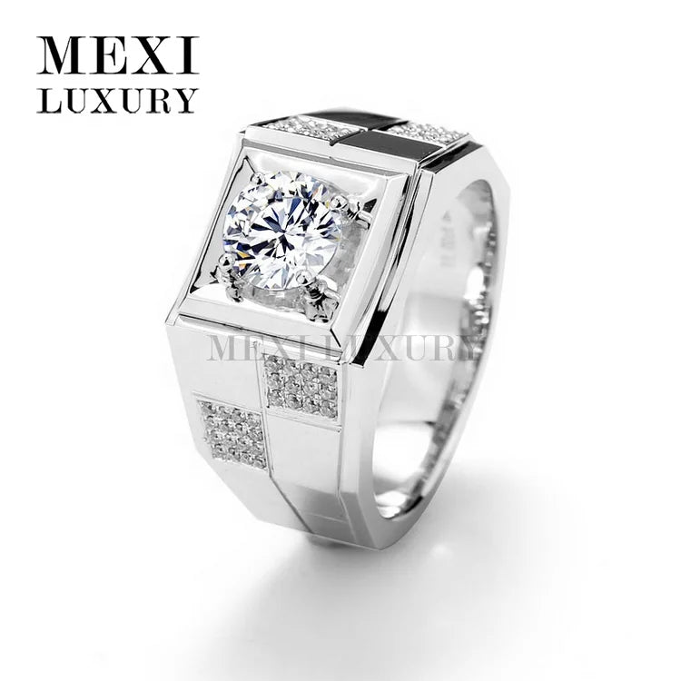 Synthetic Diamond Moissanite Rings for Men 18K White Gold Men Ring