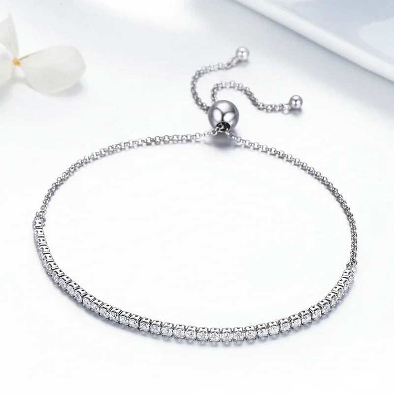 Wholesale Discount S925 Sterling Silver Tennis Chain Bracelet Adjustable Sparkling Zircon Gold Plated Stackable Gift for Women