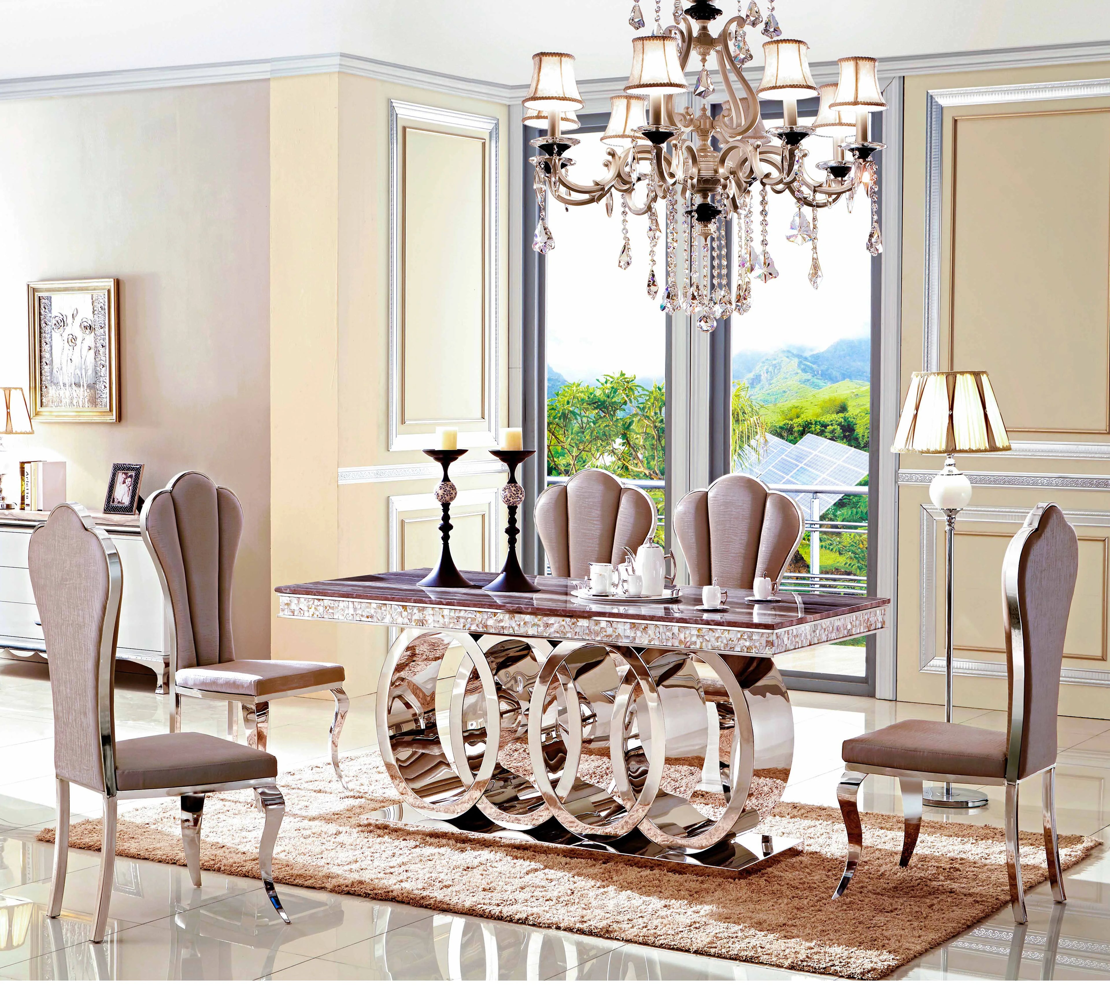 Modern Metal Stainless Steel Leg Marble Dining Tables With Chairs Luxury Stone Top Metal Dining Table Set Dining Room Furniture