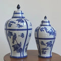 China Luxury Home Decoration Antique Hand Painted Blue and White Flower Bird Pattern Ceramic Vases Ginger Jar With Lid