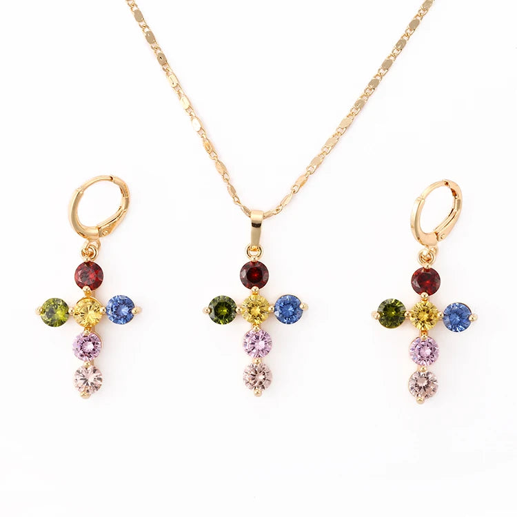 HD Jewelry Hot Sale Fashion Design Zirconia Colorful or White Stone Earrings Pendant Jewelry Sets for Women
