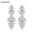 LUOTEEMI Factory Directly Wholesale Luxury Fine Design Sparkling Clear Cubic Zrconia Stone Bridal Drop Dangling Wedding Earrings