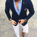 Casual Stylish Navy Blue Coat White Pant Men Suits Costume Homme 2Pieces WPY052