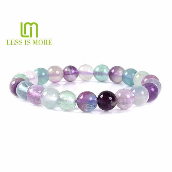 Natural 6mm 8mm 10mm Beaded Bracelet Multicolor Purple White Flourite Healing Crystal Gemstone Classic Ball Shape Anniversary