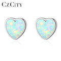 CZCITY Trendy Opal Heart Shaped S925 Sterling Silver Stud Earrings Gold Plated for Engagement Wedding Party Diamond Main Stone