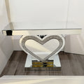 Mirror Furniture Sparkly Crushed Diamond Love Heart Shape Silver Mirrored Console Table
