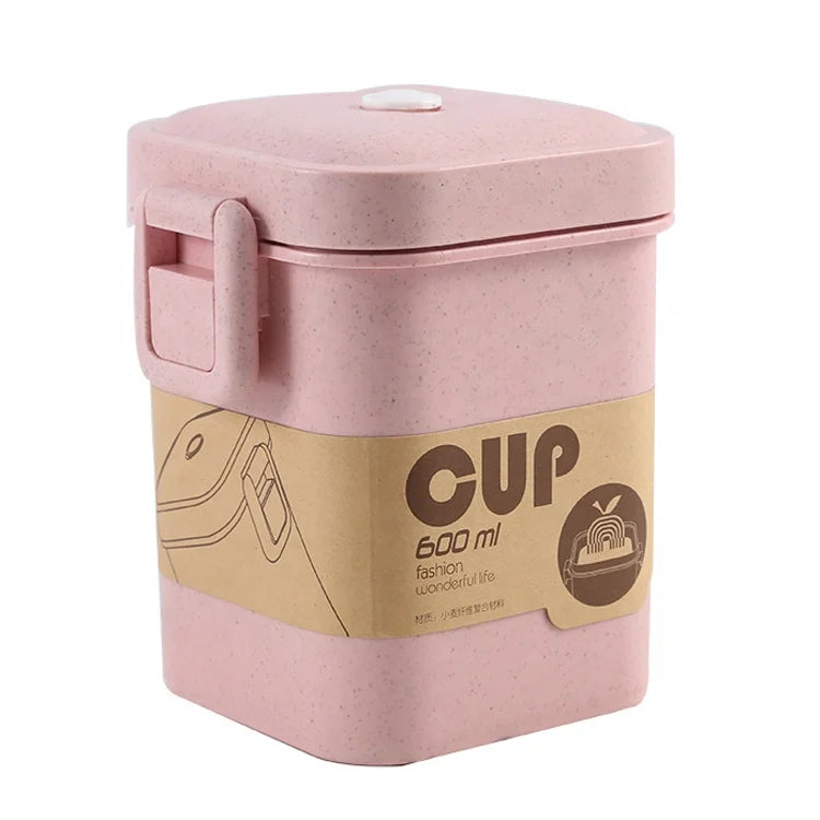 Microwaveable Square Wheat Straw Plastic Soup Cup Cereal Cup for Wholesale with Lid