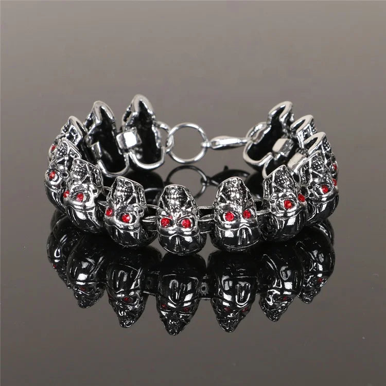 Fashinaol Punk Alloy Skulls-style Waterproof Embossed Bracelet with Red Eyes for Promotional Use