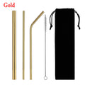 5pcs Eco Friendly Reusable Straw 304 Stainless Steel Straw Metal Smoothies Drinking Straws Set with Brush & Bag Wholesale
