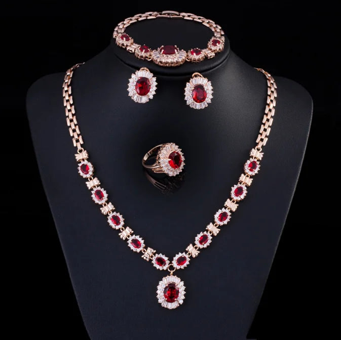 African Jewelry Sets Dubai Gold Plated Zircon Necklace Earring