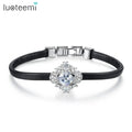 LUOTEEMI Elegant Flower Charms Bass CZ Bracelet Leather Bangles Cubic Snow Flower Christmas Gift Jewelry