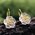 Lotus Fun 925 Sterling Silver 18k Gold Plated Flower in the Rain pink White Crystal Drop Earrings Luxury Jewelry for Women Gift