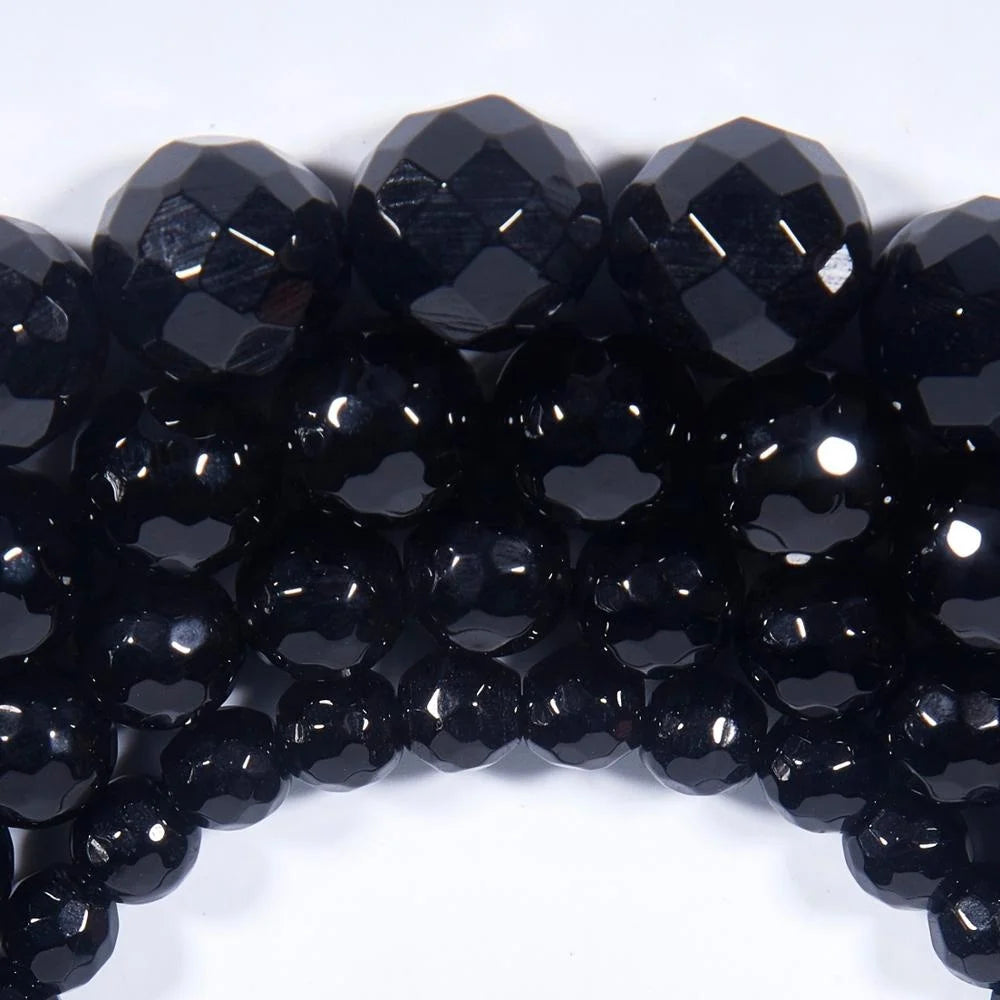 Wholesale Natural Black Onyx Cutting Faceted Well Bright Beads for Jewelry Making Onyx Round Loose Beads