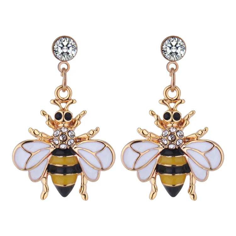 Korean Fashion Rhinestone Bumble Bee Dangle Earrings Women