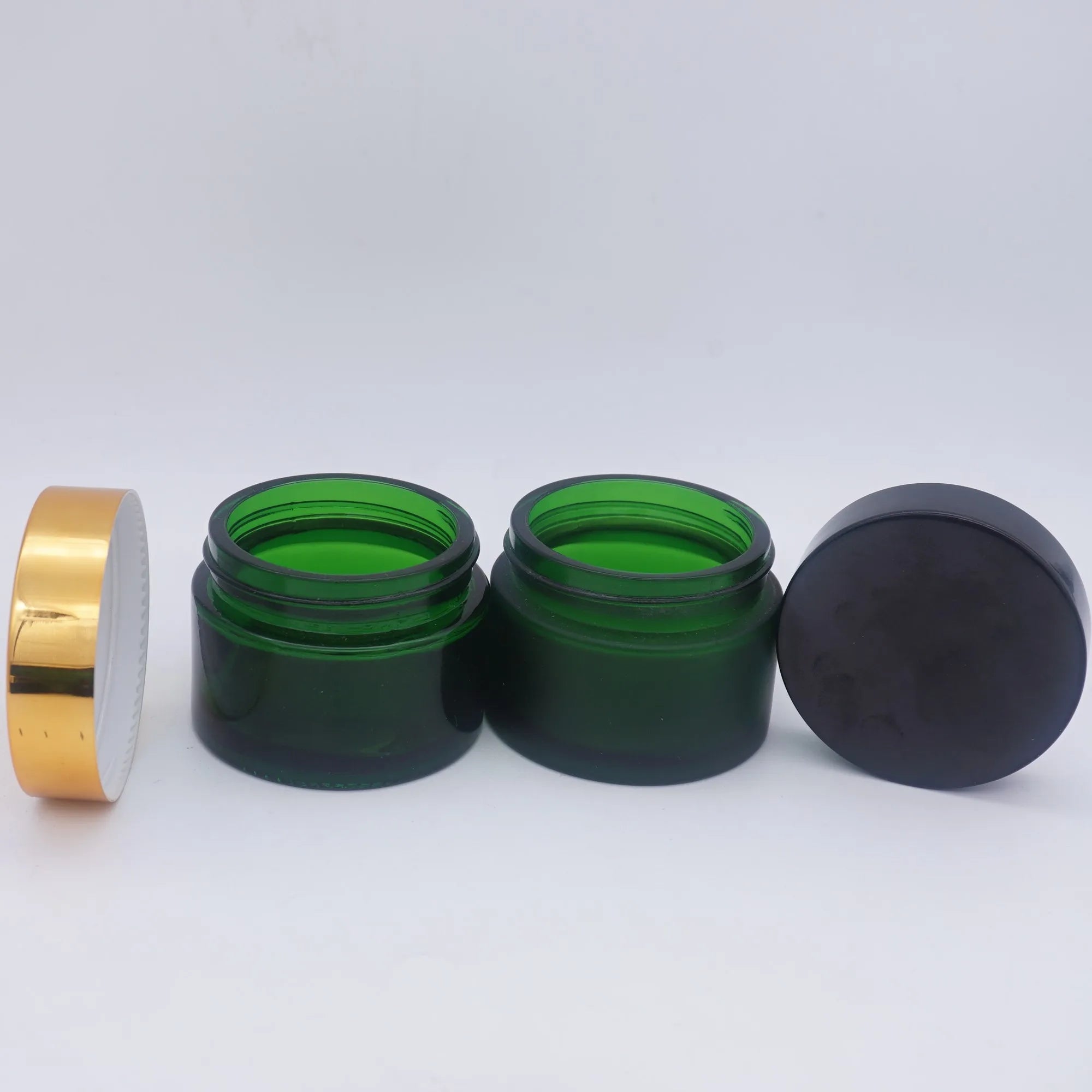 100g 50g Round Empty Green Jar Glass Cosmetic with White  Lid